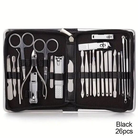 Manicure Pedicure Tools Kit - 26 Piece Manicure Set Professional NEW Black Case - Picture 6 of 6